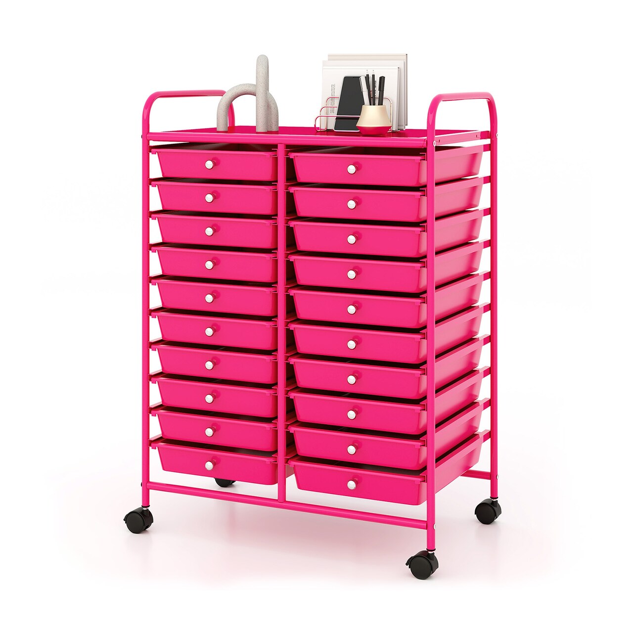 Space Saving Storage Organizer Cart with 20 Plastic Drawers and Mobile Wheels for Organizing Small Items at Home